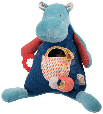  les papoums peluche dactivité hippopotame bleu rouge jaune poisson 